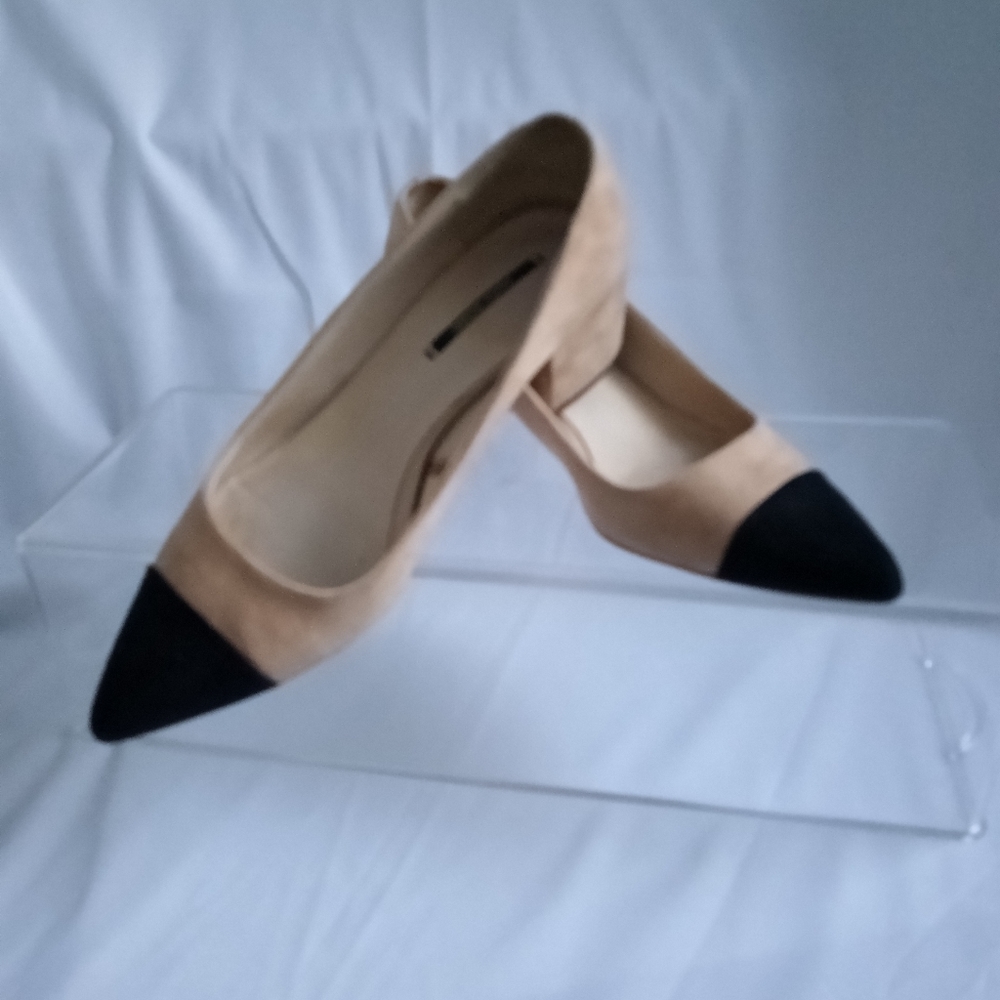 Zara Two-tone Microsued Block Heel Shoes In Tan and Black - Picture 4 of 10